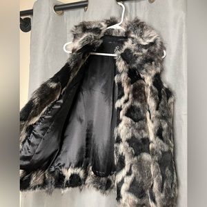 Faux fur vest, lightly worn, size XXS - black, white, and grey